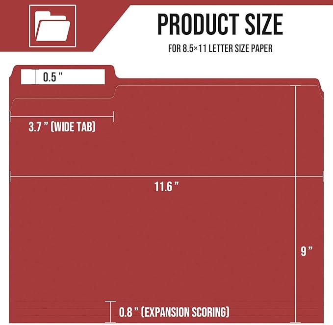 File Folders,IntoJoy 120 Pack Colored File Folder Letter Size, 1/3 Cut Tab Filing Folders for Office School Business File Document Organization,Red