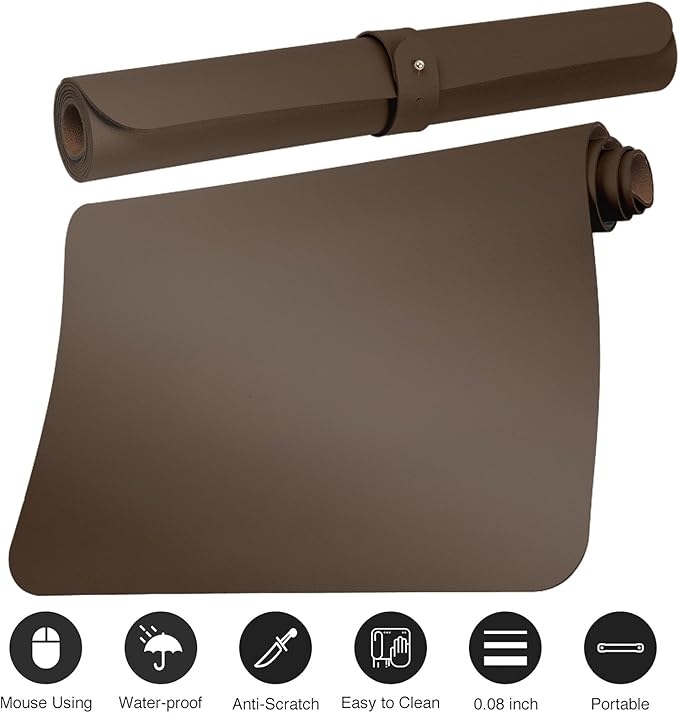 Boutilon Leather Desk Pad 24"x 14" Non-Slip Mouse Pad,Office Desk Mat,Waterprooft PU Leather Desk Blotter,Desk Pad Protector,Desk Writing Pad for Home Office Decor (S-Coffee)