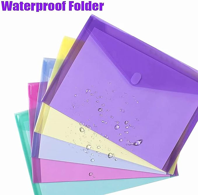 Sooez 12 Pack Plastic Envelopes Poly Envelopes, HeavyDuty File Folders, Clear Folders with Pockets, Folders for Documents Letter A4 Size, Filing Folders, Travel Bags, Office School Paper Storage