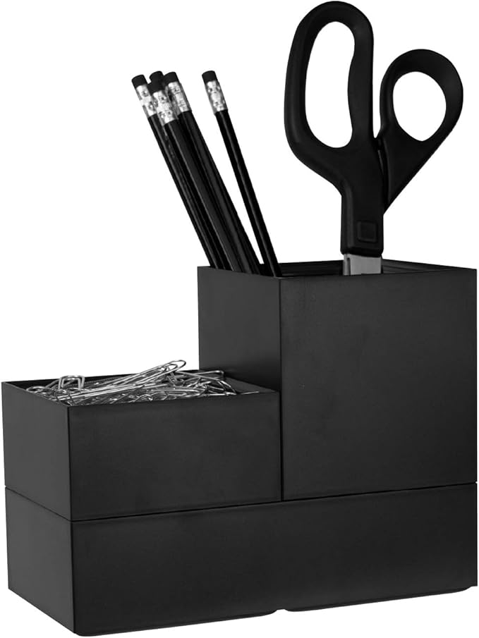 Bostitch Office Konnect Desk Organizer Accessory Tray & Storage Cup Bundle, Stacks for Desktop Storage,Makeup Organization, Black
