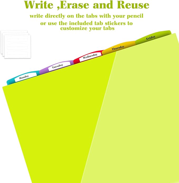 INFUN Plastic 5-Tab Binder Dividers with 2 Pockets - 3 Sets,15PCS Multicolor 2 Pocket Dividers with 3 Holes for 3 Ring Binders ,Total 15 Tabs