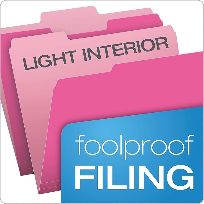 Pendaflex Two-Tone Color File Folders, Letter Size, 1/3 Cut, Pink, 100 Per box (152 1/3 PIN), 12 x 9.88 x 2.38 inches