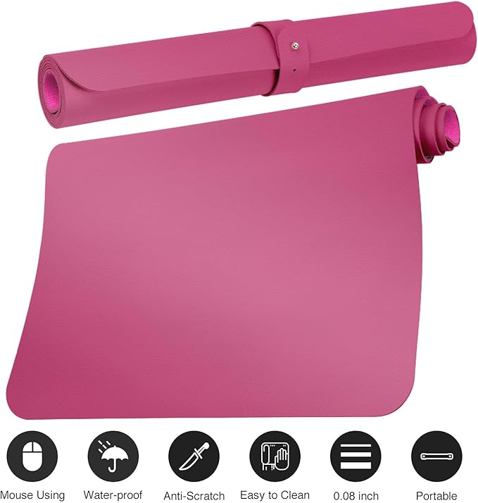 Boutilon Leather Desk Pad 35"x 17" Non-Slip Mouse Pad,Office Desk Mat,Waterprooft PU Leather Desk Blotter,Desk Pad Protector,Desk Writing Pad for Home Office Decor (L-Rose Pink,35"x 17")