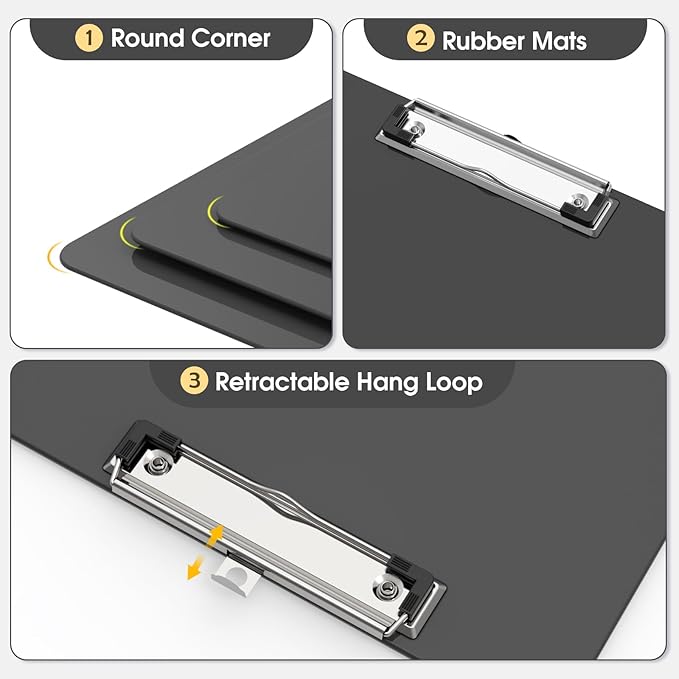 Plastic Clipboards 2 Pack, A4 Grey Clip Board 8.5x11 for Classroom, Students, Kid, Woman, Size 9" x 12.5" with Low Profile Clip, Office & School Supply
