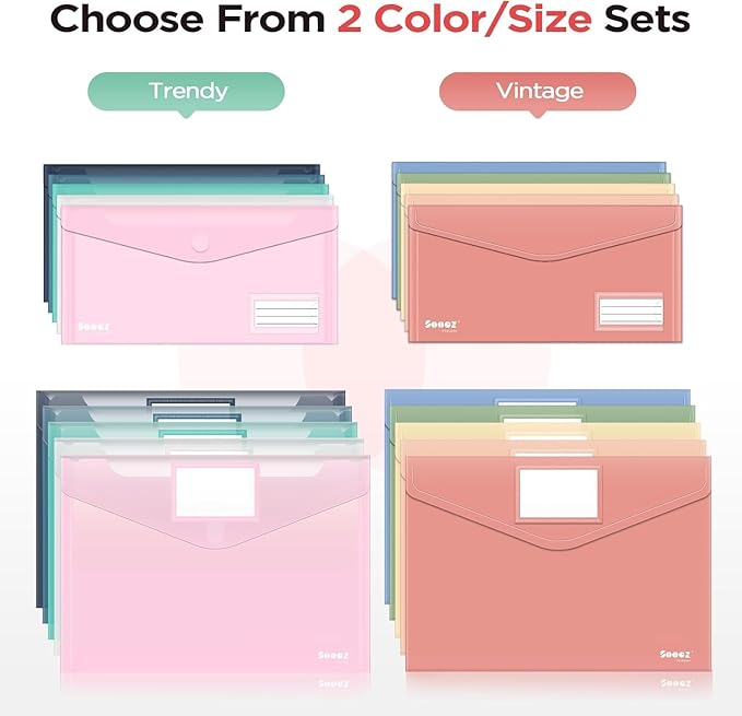 Sooez 20 Pack Reusable Envelopes, Small Pencil Pouch, Pencil Bags Bulk, Receipt Cash Holder, Money Bags, Small Plastic Envelopes, Receipt Envelope for School Office Supplies Travel Accessories