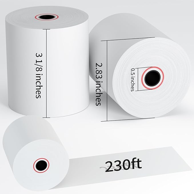 3-1/8 x 230ft Thermal Receipt Paper Rolls, Cash Register Paper Rolls, Thermal Paper for Cash Register/POS Terminals (5 Rolls)