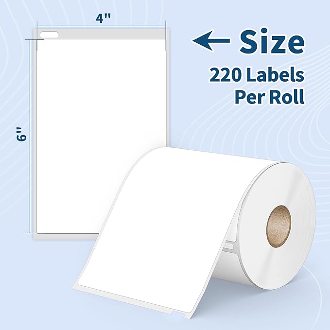 6 Rolls 4" x 6" Direct Thermal Shipping Labels, Compatible with Dymo 4XL, Rollo & Zebra Printer | 220 Labels/Roll, Perforated, Permanent Adhesive, BPA-Free