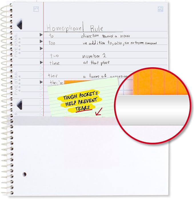 Five Star Spiral Notebook + Study App, 1 Subject, Wide Ruled, 8" x 10-1/2", 80 Sheets, Pastel Doodles (930212F-ECM)