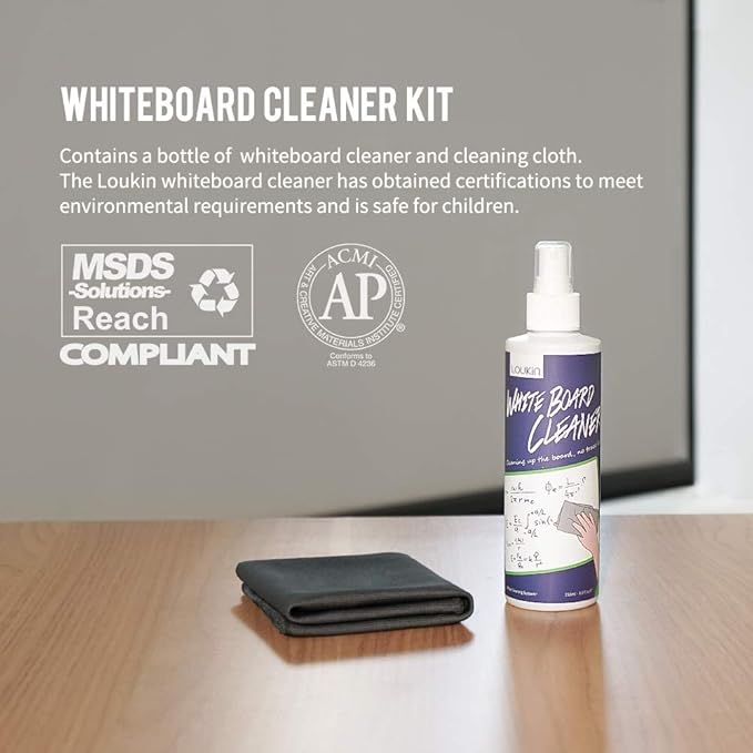Loukin Non-Toxic Whiteboard Cleaner, 8.5 fl oz Dry Erase Board Cleaner, Low-Odor Whiteboard Cleaning Spray with Cloths, Removes Stubborn Marks (3-Pack)