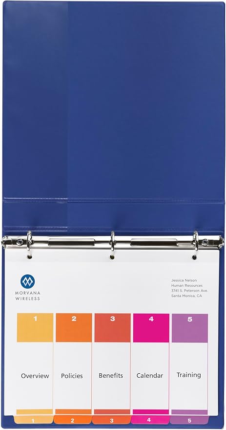 Avery 5 Tab Dividers for 3 Ring Binders, Customizable Table of Contents, Multicolor Tabs, 6 Sets (11187)