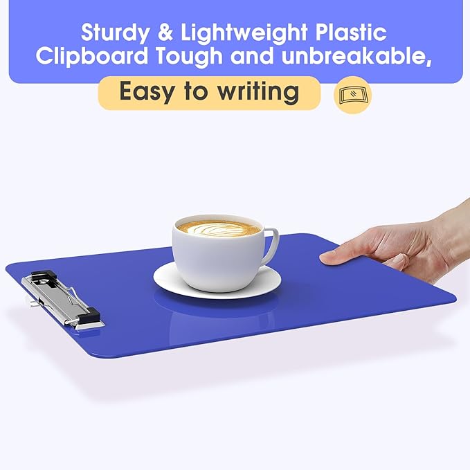 Plastic Clipboards 2 Pack, A4 Blues Clip Board 8.5x11 for Classroom, Students, Kid, Woman, Size 9" x 12.5" with Low Profile Clip, Office & School Supply