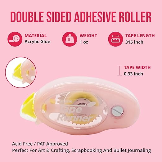 Tape Runner - Double Sided Adhesive with Dispenser Roller Included - Acid Free, Sticky, Clear & Transparent - Ideal for Scrapbooking, Crafts & More - Standard - (315 inches per cartridge) 20 Cartridge