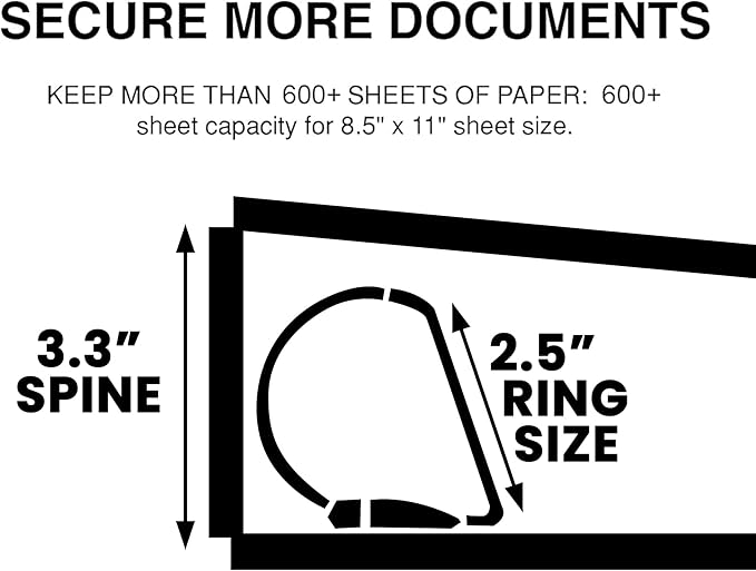 3 Ring Binder, 2.5" Professional Angle D-Rings, Presentation Folder for Standard Pages with Inside Pockets, Customizable Clear View White Binder (3.2" Spine)