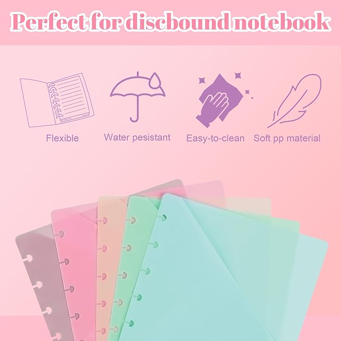 15Pcs Letter Size Discbound Pocket Dividers Dividers with Tabs and Pockets Discbound Pocket Folders 8.5 x 11 DiscBound Binder Dividers Plastic Dividers with Tabs DiscBound Planner Supplies for Office