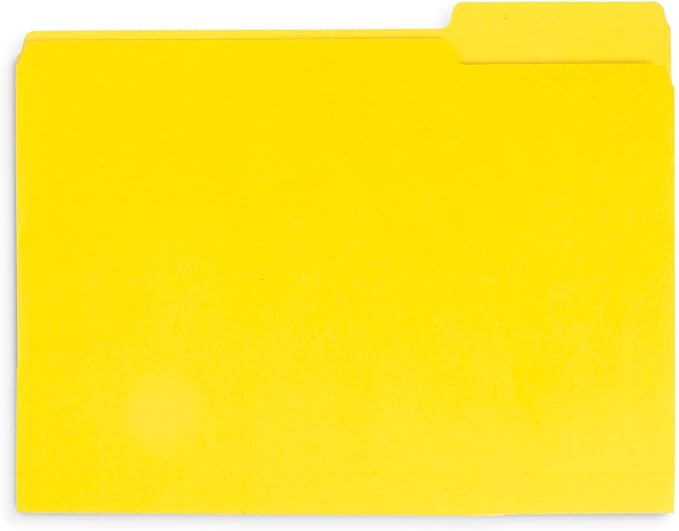 File Folder, 1/3 Cut Tab, Letter Size, Yellow, 200 per Box