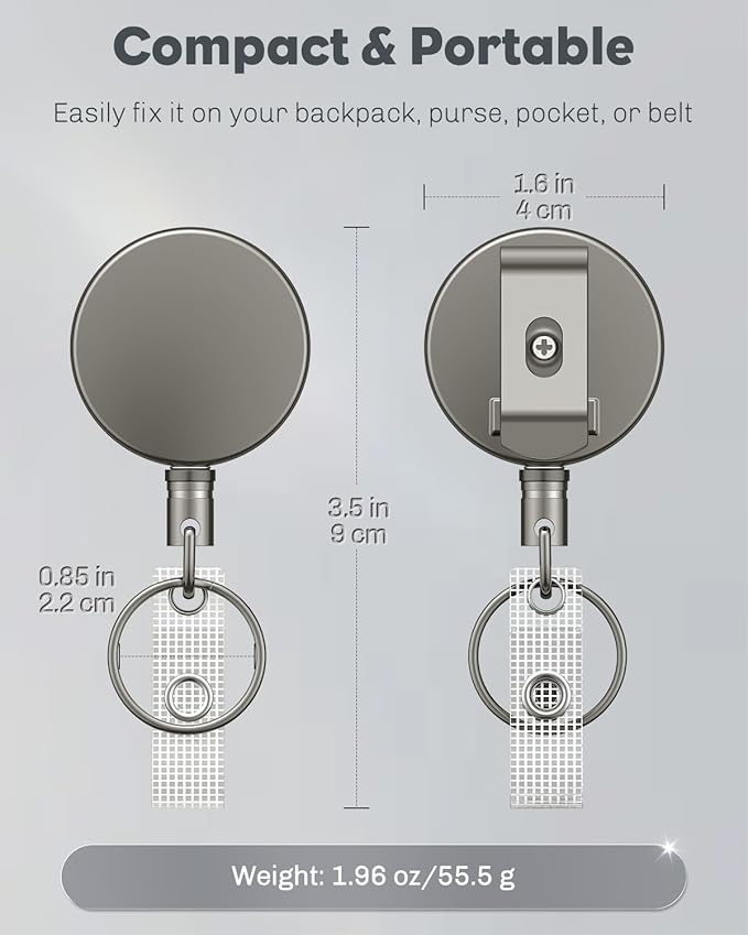 Uniclife 5 Pack Metal Retractable Keychain Heavy Duty Retractable Badge Reel for Badge Holder All Metal Casing with Stainless Steel Spring Coil 27.5 Inch Nylon Rope Belt Clip and Key Ring