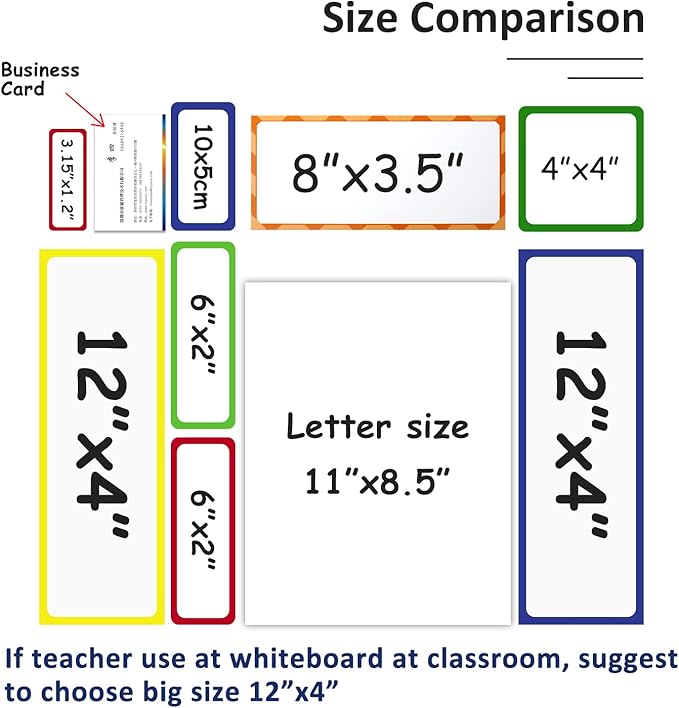 Magnetic Dry Erase Labels Larger 12"x 4", Big Dry Erase Magnetic Labels for Whiteboards, Fridge, School Classroom, Pack of 8