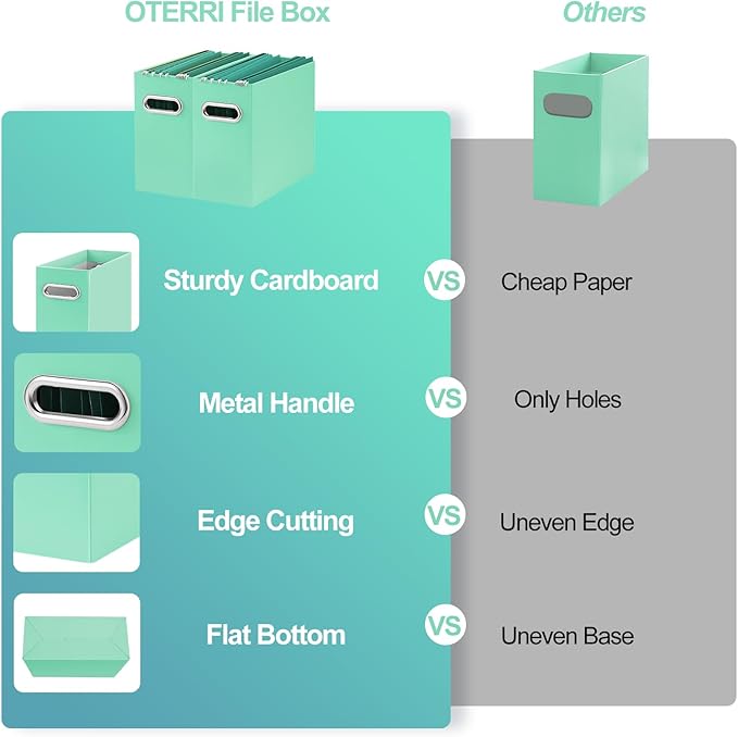 Oterri File Organizer, Small Storage Box, Cardboard File Folder Organizer, Collapsible File Box, Hanging File Organizer for Letter Size, Portable File Box with Handle, Only Box (Mint Green,8 Packs)
