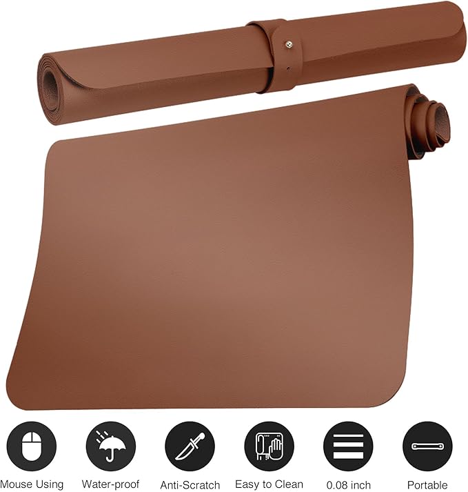 Boutilon Leather Desk Pad 47"x 24" Non-Slip Mouse Pad,Business Desk Pad,Extended Table Protector for Keyboard and Mouse,Desk Writing Pad for Office Home Working Decor (XXXL-Brown)