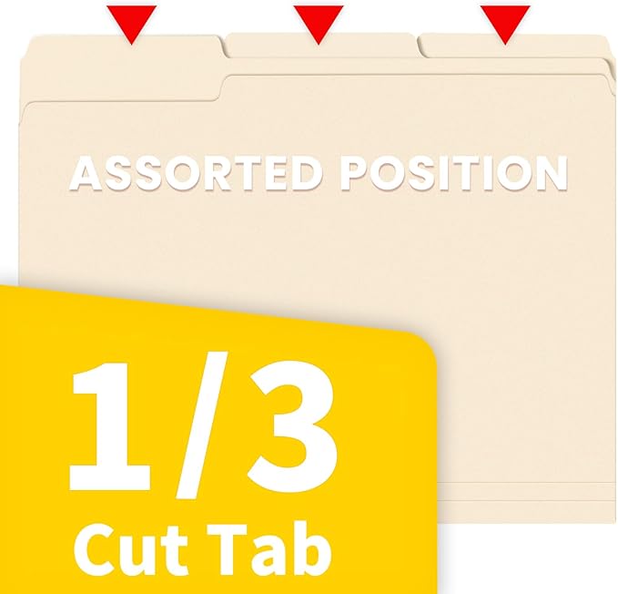 SUNEE File Folders, 30 Pack Manilla Folders 8.5 x 11, 1/3 Cut Tab for Easy Labeling and Organization, Durable Standard Paper for Home, Office, School Filing