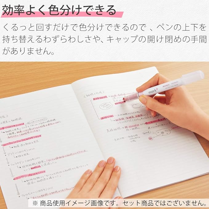 KOKUYO 2-Tone Pastel Highlighter 5 Colors Set. Mark+ Two Colors Dual Tips Markers, Quick Dry Similar Shades Tip 5 Pack of Pink, Blue, Green, Purple, Yellow. Japan Import (PM-MT100-5S).