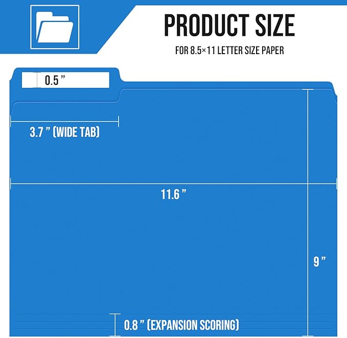 File Folders,IntoJoy 120 Pack Colored File Folder Letter Size, 1/3 Cut Tab Filing Folders for Office School Business File Document Organization,Blue