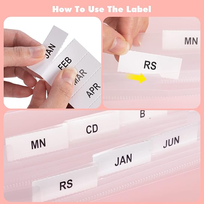 Expanding File Folder A4,13 Pockets File Organiser with Colored Tags, Paperwork A4 Plastic Wallet Document Storage Expander for School,Office and Home, Pink