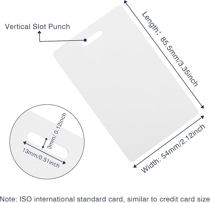 20 Pack Premium Blank PVC Cards with Slot Punch on Short Side - Vertical Slot Punch Blank ID Cards- CAETOUNG CR80 30 Mil Graphic Quality White Plastic Cards for Photo ID Badge Printers