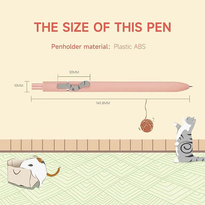 UIXJODO Cat Pens, 4 Pcs 0.5mm Cute Kawaii Pens Black Ink Pens Fine Point Smooth Writing Pens, High-End Series Cat's Tail Retractable Pens for Journaling Note Taking (4 Pcs Cat)