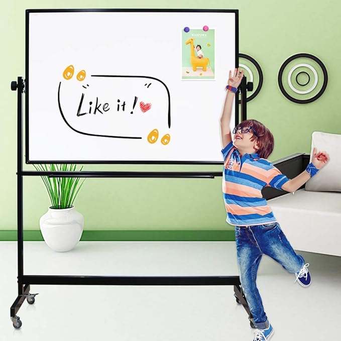 XIWODE Double-Sided Magnetic Dry Erase Board,36 X 24 Inch Mobile Whiteboard on Wheels with Rolling Stand, Black Aluminum Frame