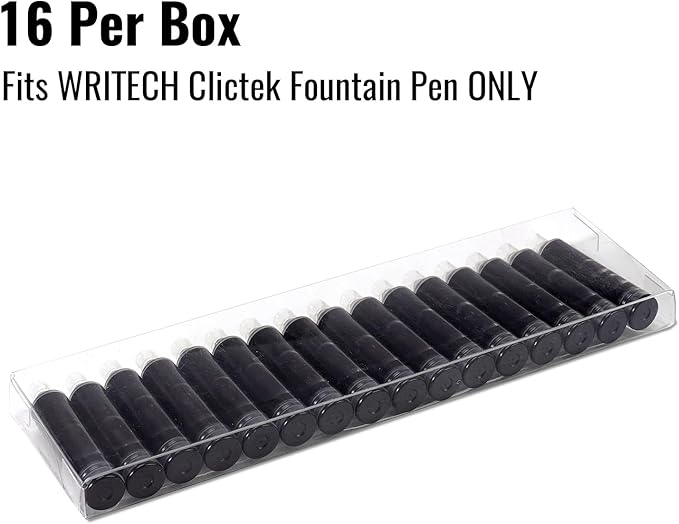 WRITECH Black Ink Cartridge Set: 16 Ink Cartridges Clictek Fountain Pens
