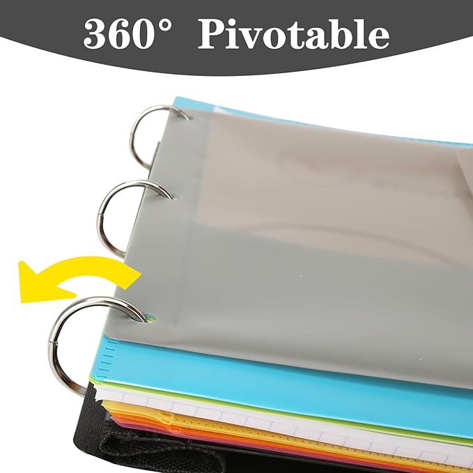 2 Pcs Pivotable Refillable Notebook, 3 Ring Binder Notebooks 1 Inch, Notebook with Dividers and Pockets, Folder Notebook, Flexible Binder, Soft Binders 3 Ring, Foldable Binder- Pink