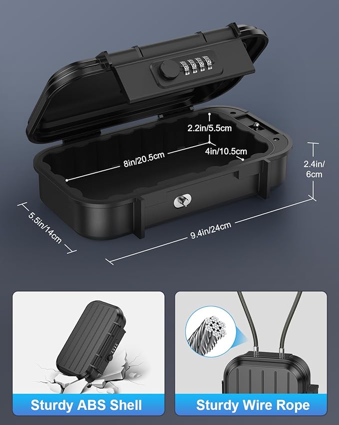 Portable Lock Box, Temracha 4-Digit Combination Lock Box for Travel, Anti-Theft Small Safe Box with Removable Chain, Personal Cash Box for Gym, Hotel, Dorm, Travel