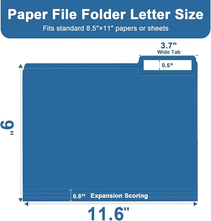 File Folder, RAZCC 150 Pack 1/3 Cut Tab File Folders Letter Size, Colored File Folders for Office Classroom Use, Colored Folders with Tabs, Assorted 5 Colors