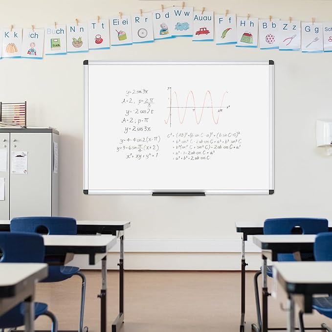 VIZ-PRO Dry Erase Board/Whiteboard, 36 X 24 Inches, Wall Mounted Board for School Office and Home