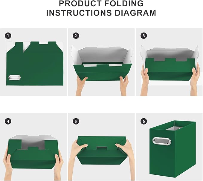 Oterri File Organizer, Small Storage Box, Cardboard File Folder Organizer, Collapsible File Box, Hanging File Organizer for Letter Size, Portable File Box with Handle, Only Box (Dark Green,4 Packs)