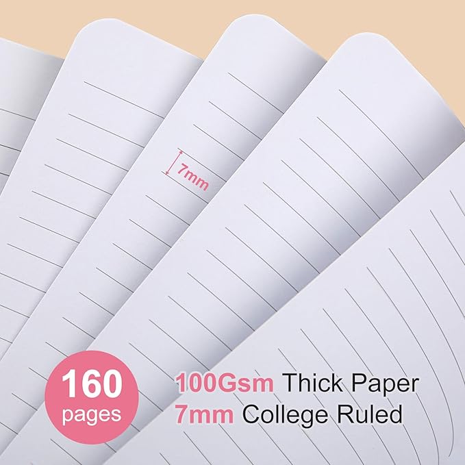 Spiral Notebook College Ruled Soft Cover Suede Aesthetic Note book 160Pages 8.5" x 6.34" For Work Note taking,Journals For Writing School Office With Double-Sided Pocket,100GSM Thick Paper