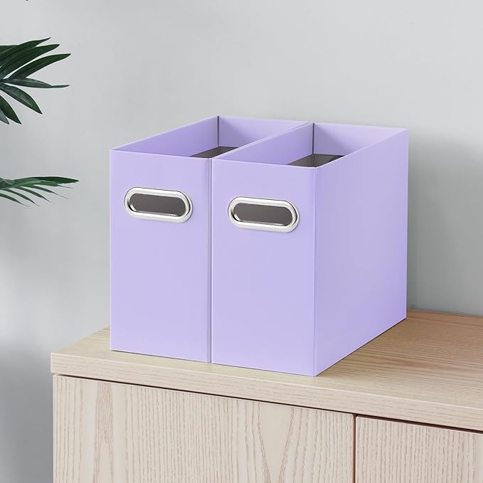 Oterri File Organizer, Small Storage Box, Cardboard File Folder Organizer, Collapsible File Box, Hanging File Organizer for Letter Size, Portable File Box with Handle, Only Box (Purple, 2 Packs)