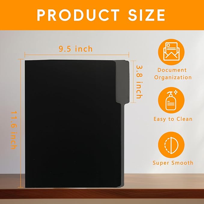 15 Packs Black File Folder,File Folders Letter Size,1/3-Cut Tabs,8.5x11 Inch File Folders for Office,School and Home,Organizer Documents