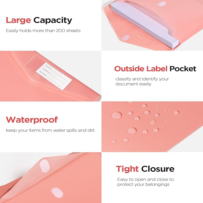 Sooez 20Pack Plastic Envelopes, Plastic File Folder, Folders for Documents Vintage Colors, Super Heavyweight Plastic Document Holder, Storage Pouches, File Envelopes for School Office Supplies