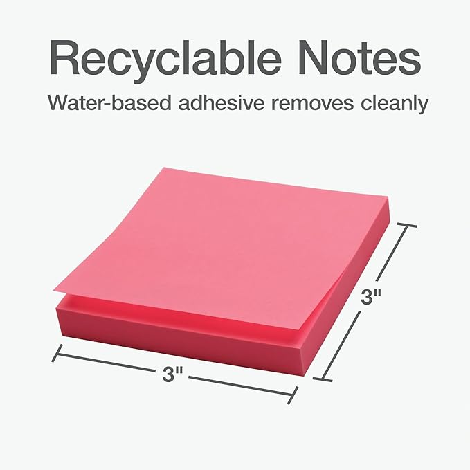Redi-Tag Sticky Notes, Power Stick Notes, Adhesive Reminders, 3" x 3" Reusable Notes, Strong Adhesive Memos, Assorted Bright Colors, 18 Pack (1000977)
