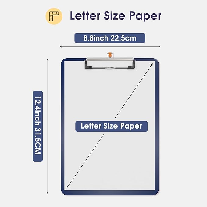 Plastic Clipboards 2 Pack, A4 Blue Clip Board 8.5x11 for Classroom, Students, Kid, Woman, Size 9" x 12.5" with Low Profile Clip, Office & School Supply