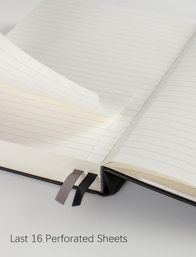Thick College Ruled Notebook with 366 Numbered Pages, A5 Journals for Writing with 100GSM Lined Paper, Hardcover Leather Notebooks for Women Men School Note Taking Office Work Diary (Bungandy)