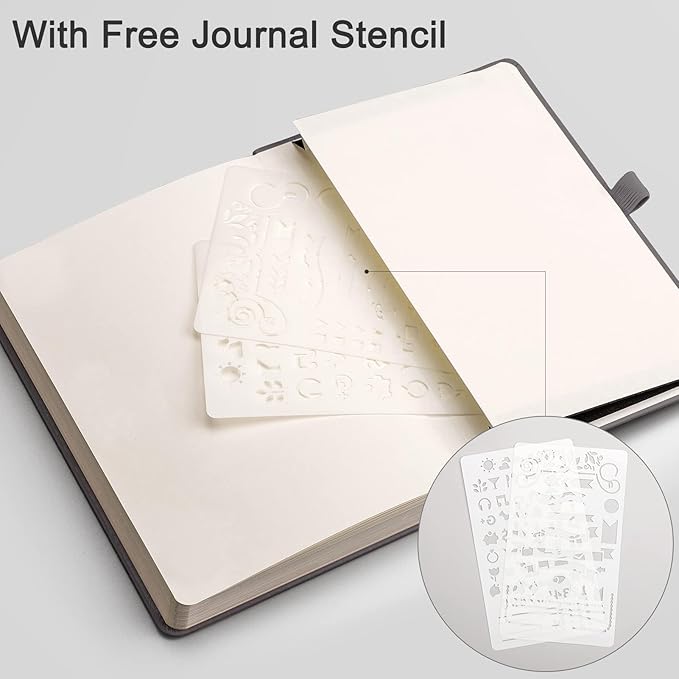 EMSHOI Dotted Notebook - 256 Pages A5 Dot Grid Journal Bullet Notebook with 120gsm Thick Dotted Paper,16 Perforated Pages, Hardcover Leather, Pen Holder, Inner Pocket, 5.75'' × 8.38''-Dark Grey