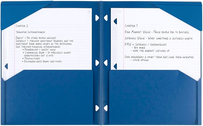 Five Star 2-Pocket Folder, Plastic Folder with Stay-Put Tabs, Fits 3 Ring Binder, Holds 8-1/2" x 11" Paper, Blue (333420C-ECM)