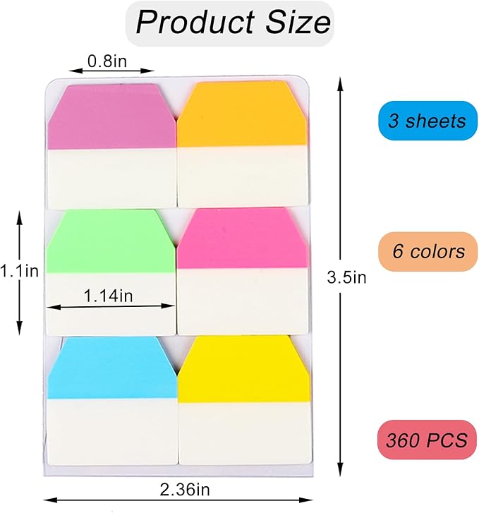 Sticky Index Tabs 1 Inch Page Markers Flags Page Notes Sticker Page Tabs Sticky Tabs for Binders Bookmarks Notebooks File (360pcs)