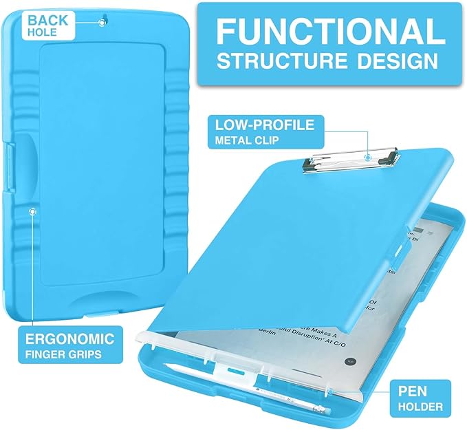 Sooez Clipboard with Storage, High Capacity Nursing Clip Boards with Pen Holder, Heavy Duty Plastic Storage Clipboards with Low Profile Clip, Clipboard Folder, Teacher Must Haves Office Supplies