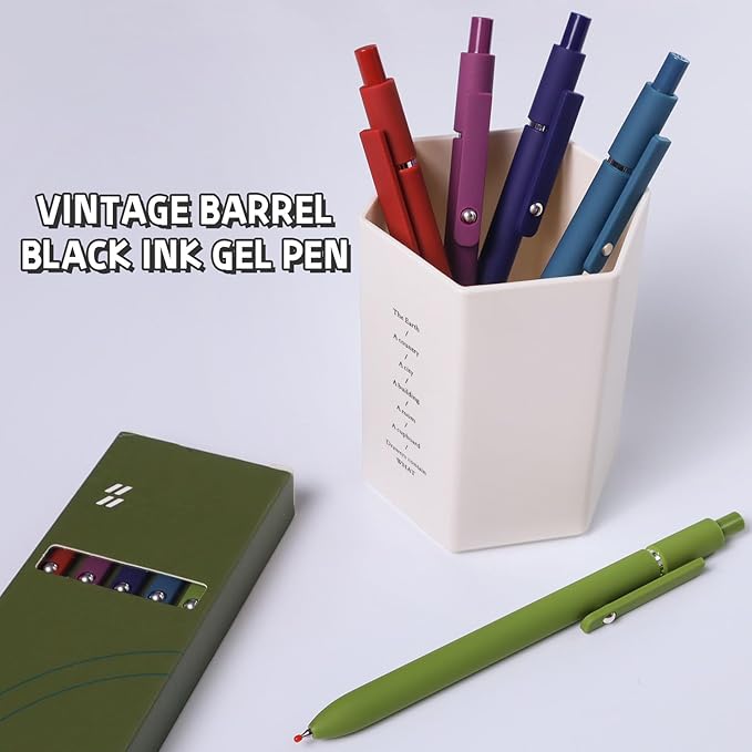 UIXJODO Gel Pens, 10 Pcs 0.5mm Black Ink Pens Fine Point Smooth Writing Pens with Silicone Grip, High-End Series Metal Clip Retractable Pens for Journaling Note Taking (10 Pcs Vintage)
