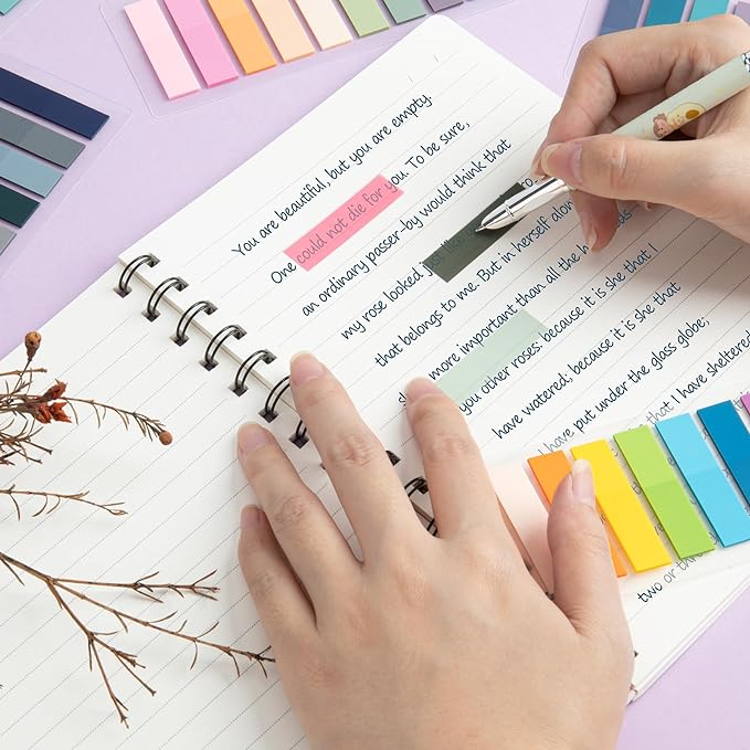 ZTML MS Sticky Tabs 1200 Pieces Book Tabs, Transparent Book Markers, Writable and Repositionable Page Makers, Morandi Index Tabs for Annotating Books, Page Tabs, Books Flags