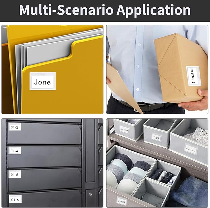 50 Pack Self-Adhesive Index Card Pockets for 3" x 5" Card,Clear Plastic Labels Holders with Top Open for Loading, Storage Bins, Library and Bins